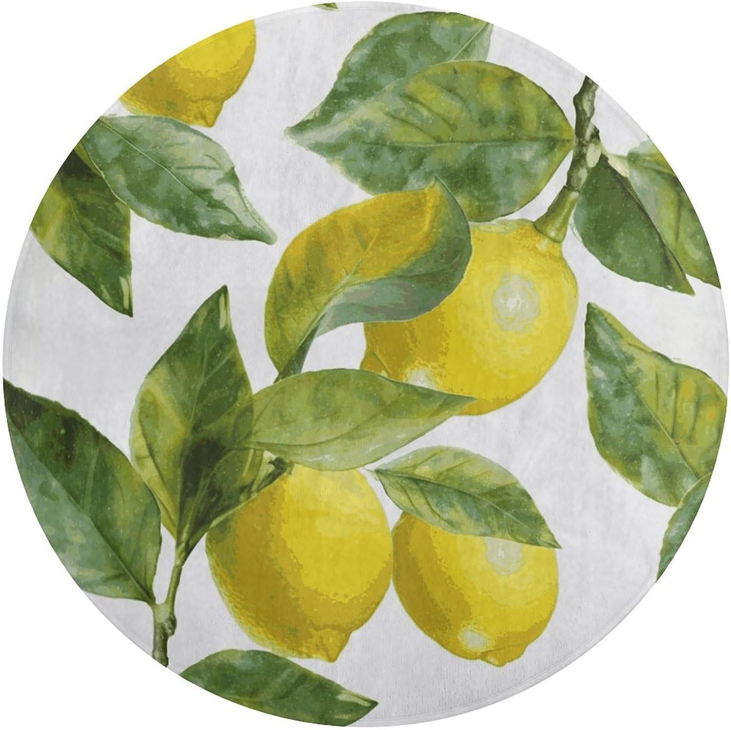 Lemon Branch Leaves Coral Velvet Round Floor Mat Non-Slip Bath Rug Floor Covering for Bathroom Vanity Guest Suite & Vacation Home