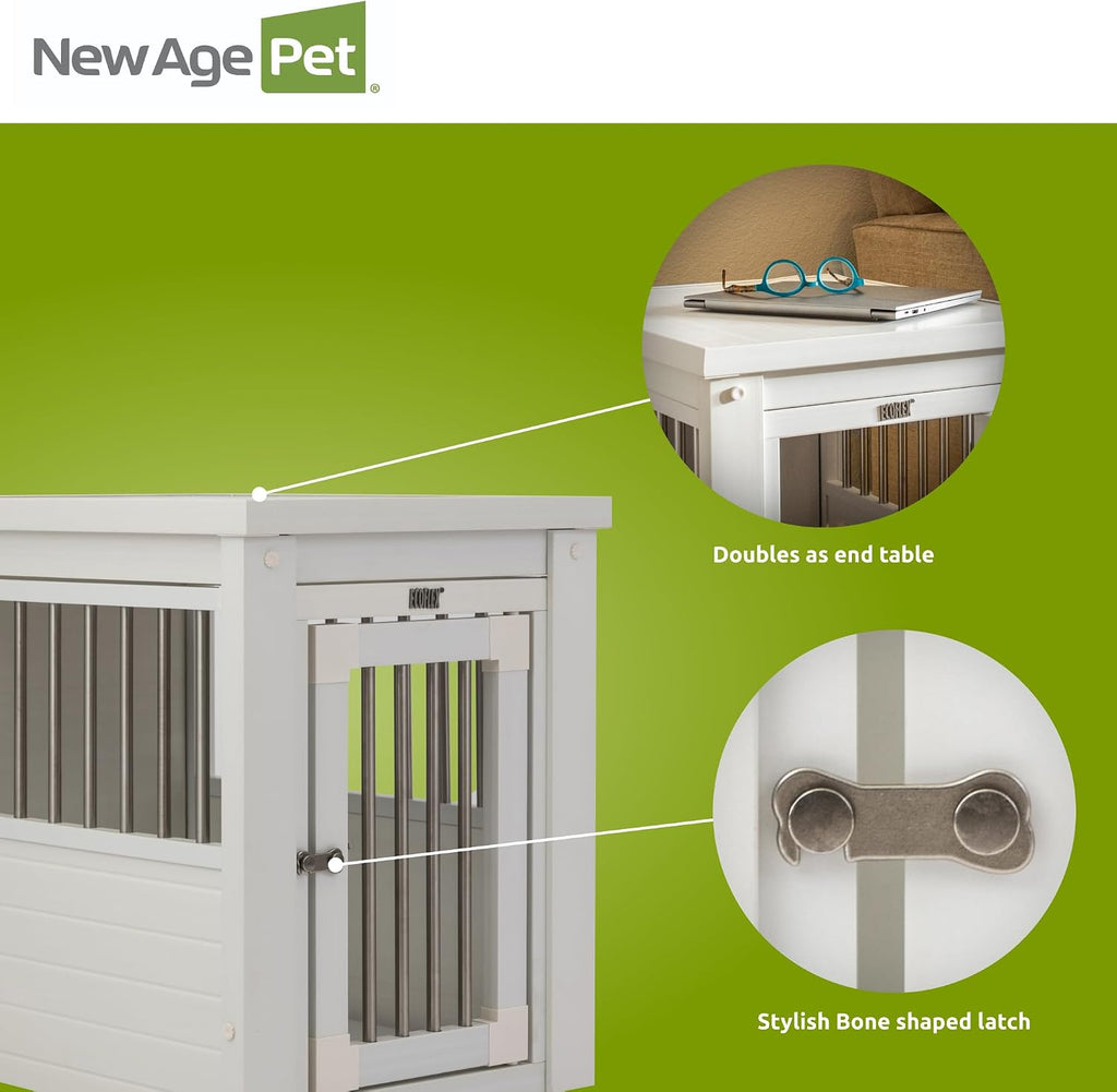 New Age Pet ECOFLEX InnPlace Dog Crate & End Table, Furniture-Style Indoor Kennel for Crate-Trained Dogs, Stainless Steel Spindles, 10-Year Warranty. 4 Colors, 4 Sizes