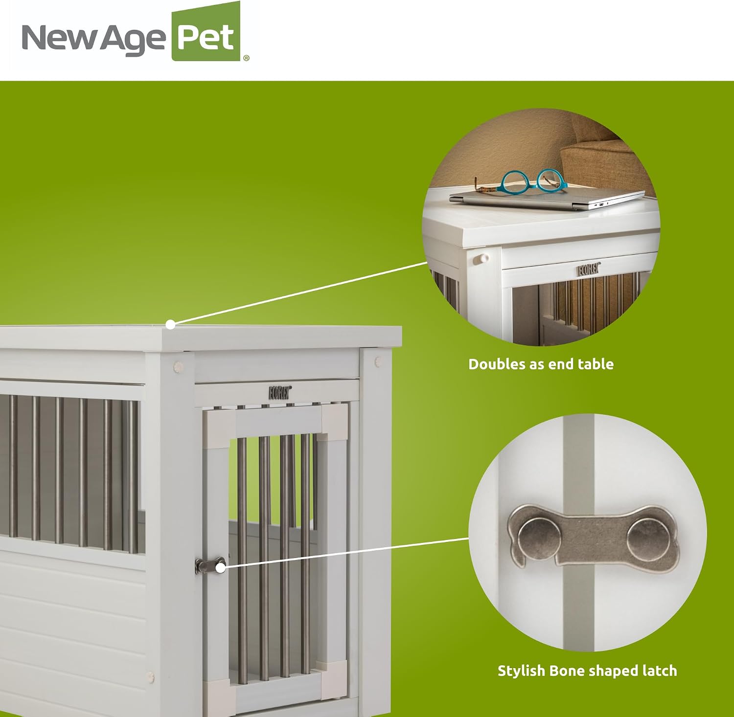 New Age Pet ECOFLEX InnPlace Dog Crate & End Table, Furniture-Style Indoor Kennel for Crate-Trained Dogs, Stainless Steel Spindles, 10-Year Warranty. 4 Colors, 4 Sizes