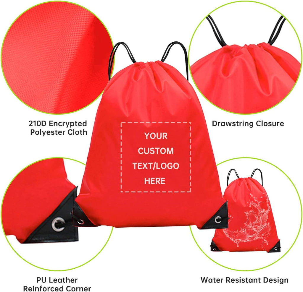 JEOHLORY pack of 100 Custom Bags With Your Logo,customized backpack,promotional items,Drawstring Backpacks,Great for Everyday Use (Custom Red)