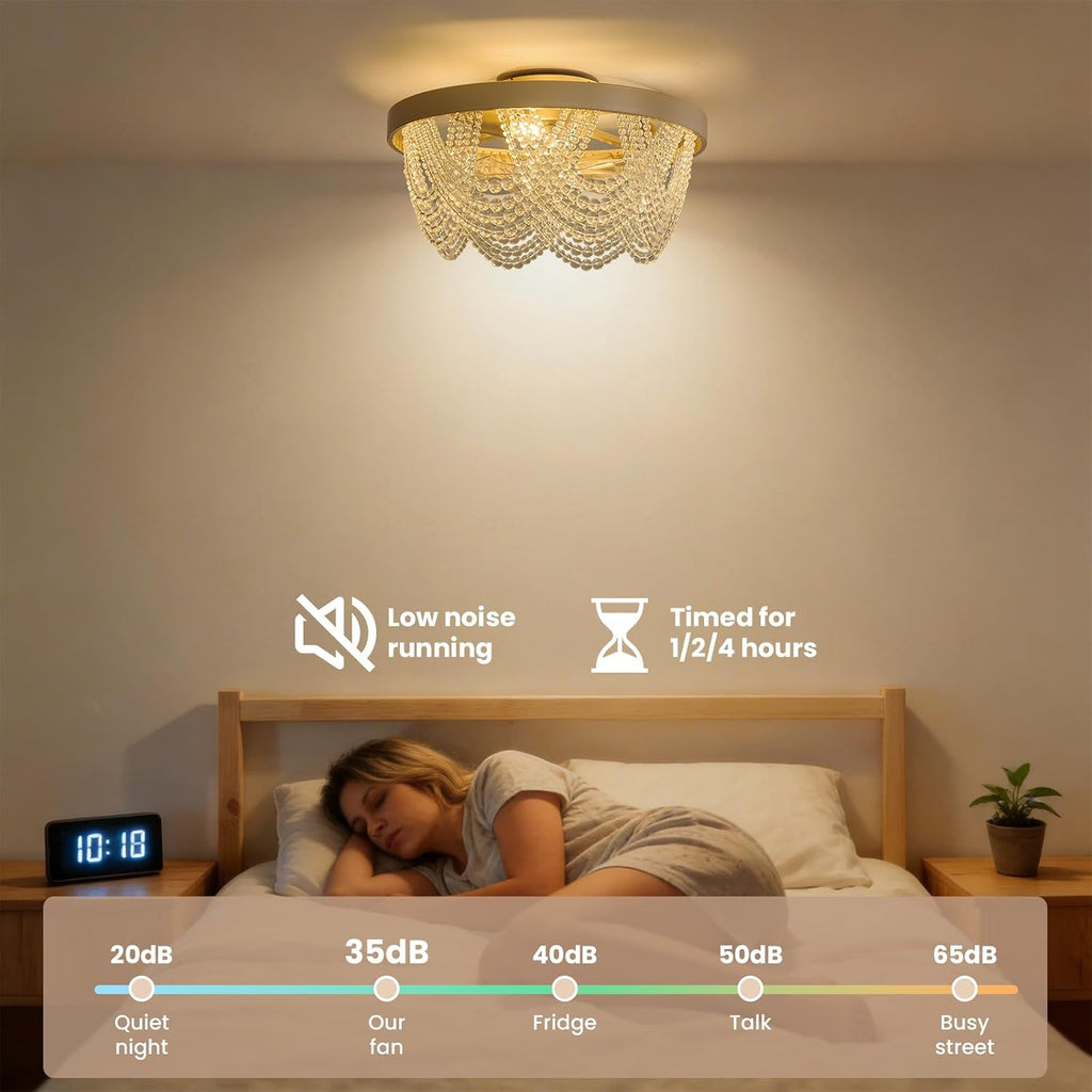 Crystal Caged Ceiling Fans with Lights Flush Mount, 20 inch Crystal Fandelier Ceiling Fan with Light and Remote, Chandelier Modern with Lights for Bedroom, Dining Room, Living Room