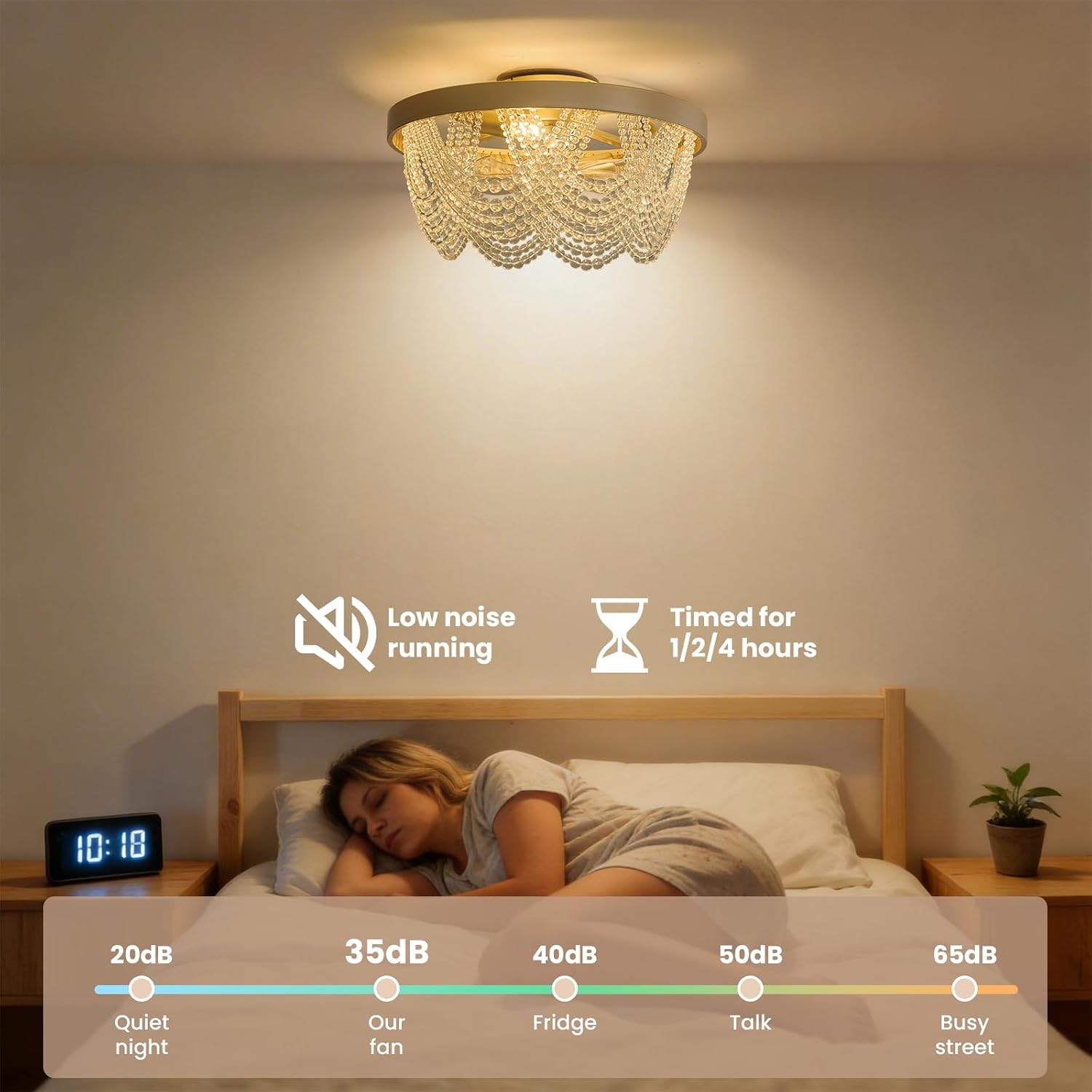 Crystal Caged Ceiling Fans with Lights Flush Mount, 20 inch Crystal Fandelier Ceiling Fan with Light and Remote, Chandelier Modern with Lights for Bedroom, Dining Room, Living Room