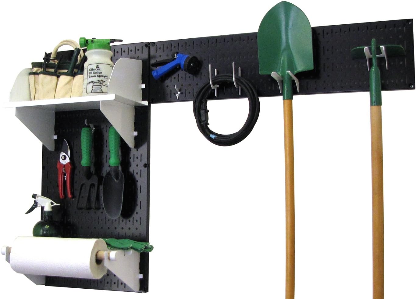 Wall Control Pegboard Garden Supplies Storage and Organization Garden Tool Organizer Kit with Black Pegboard and White Accessories