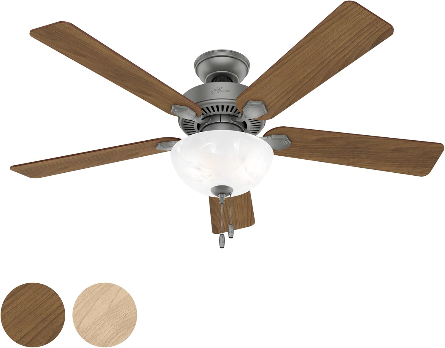 Hunter Fan 52 inch Traditional Matte Silver Indoor Ceiling Fan with Light Kit Y (Renewed)