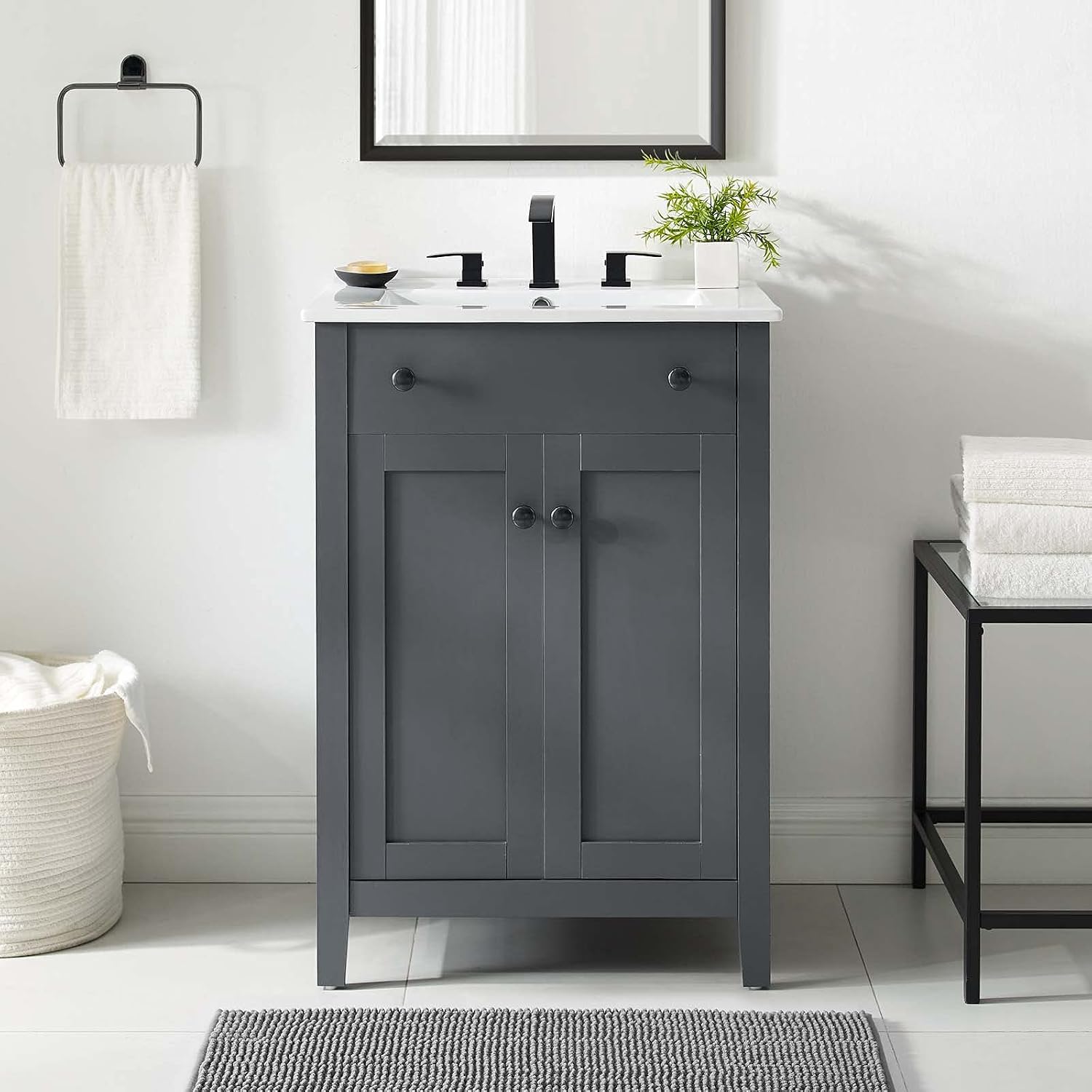 Sink Vanity Cabinet, Wood, Grey Gray White, Modern Contemporary, Hotel Bedroom Bathroom Master Suite