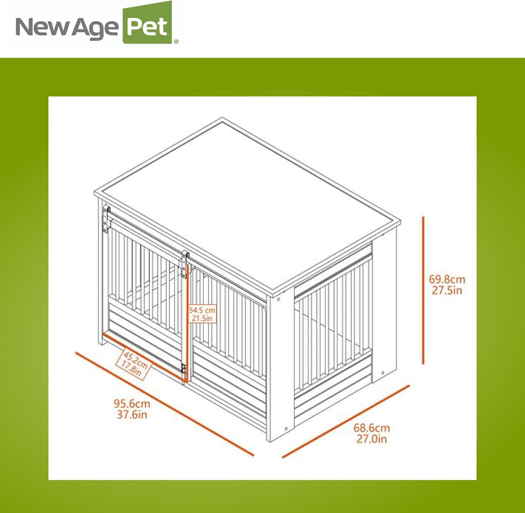 New Age Pet ECOFLEX Barn Door Dog Crate & End Table, Indoor Furniture Style Kennel for Medium & Large Dogs, Durable, Non Toxic Composite, Espresso Black, Large