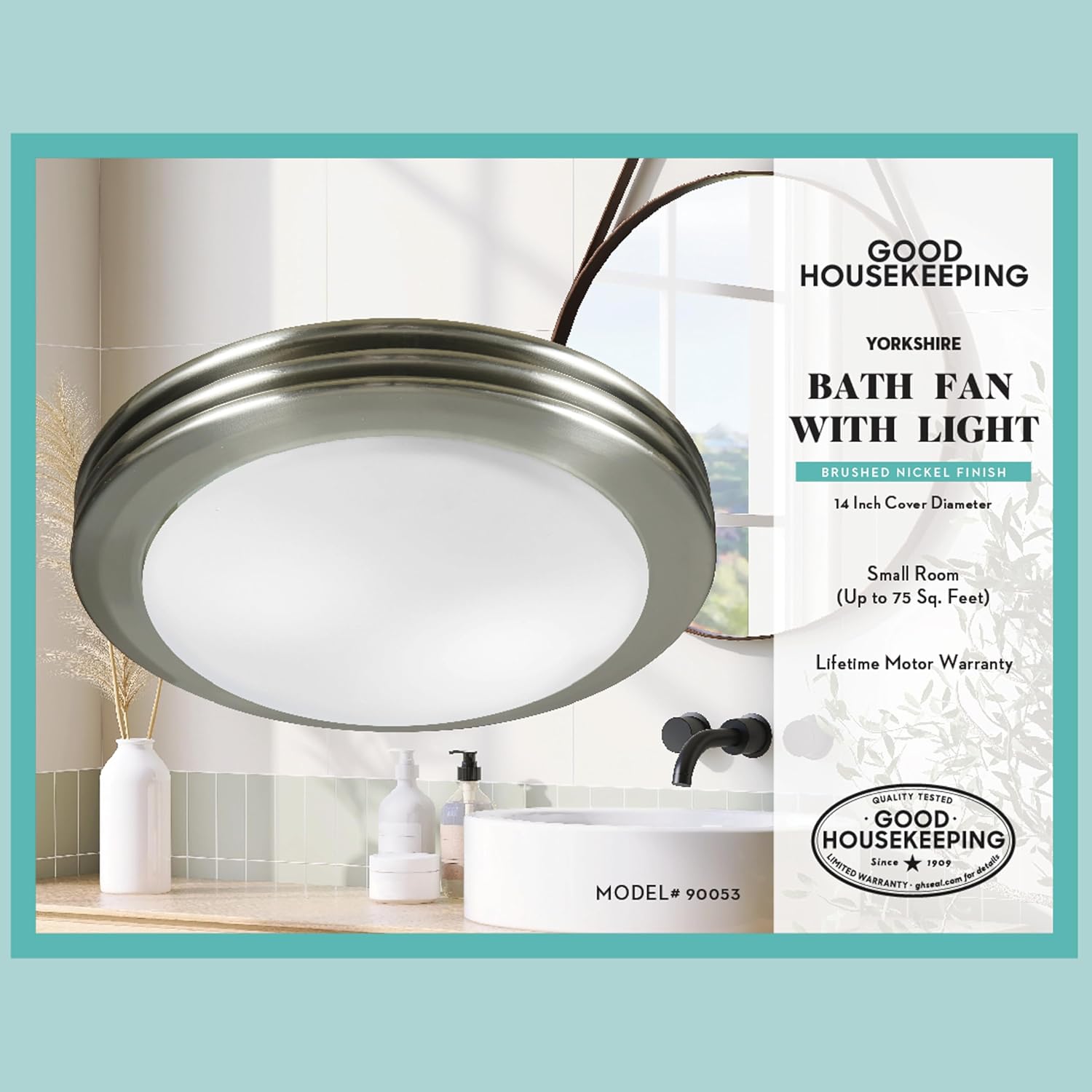 Good Housekeeping Yorkshire (90053) Decorative 80 CFM 2.5 Sones Bathroom Ventilation Exhaust Fan, Brushed Nickel