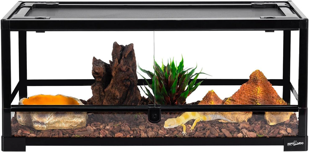 REPTI ZOO Glass Reptile Terrarium 20 Gallon, Front Opening Reptiles Tank 30' x 12'x 12' for Reptile Pets Gecko Lizard Snake, Top Screen Ventilation Escape Proof Lid