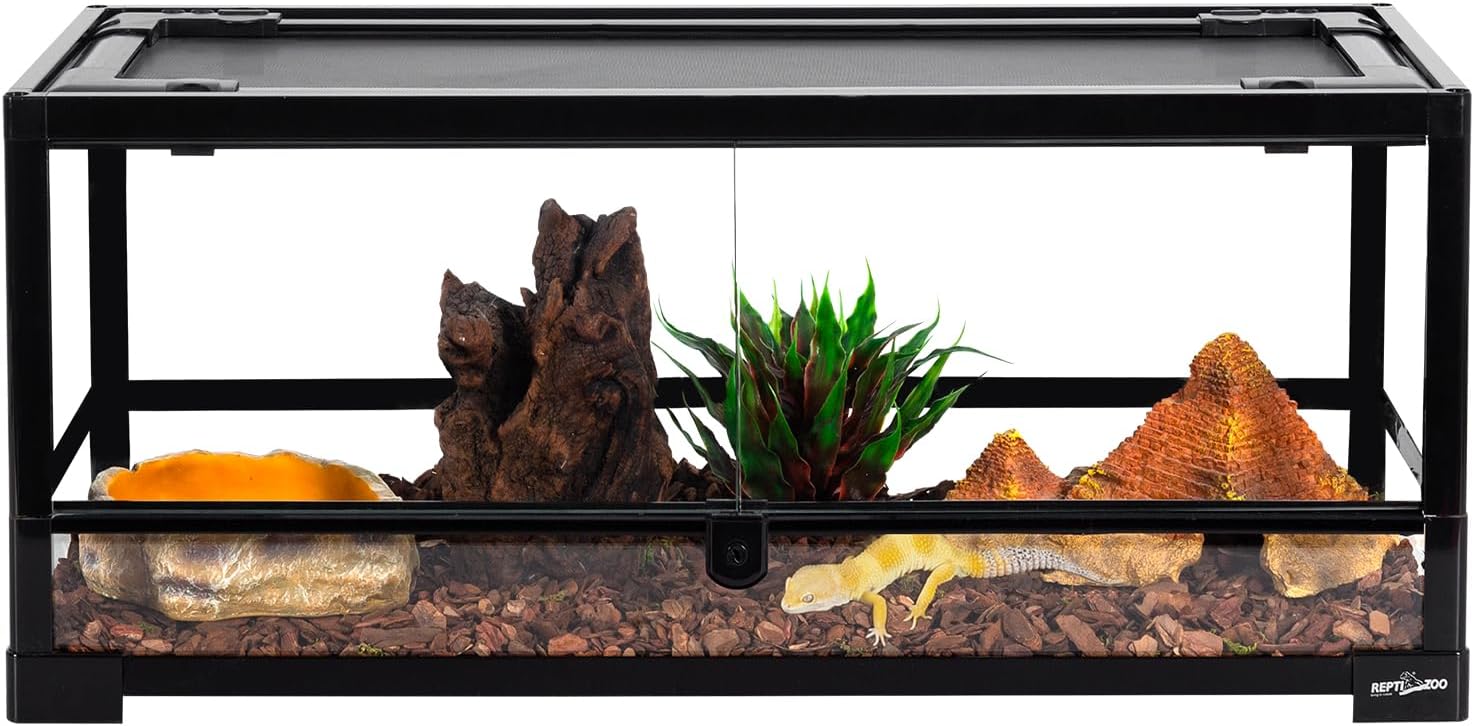 REPTI ZOO Glass Reptile Terrarium 20 Gallon, Front Opening Reptiles Tank 30' x 12'x 12' for Reptile Pets Gecko Lizard Snake, Top Screen Ventilation Escape Proof Lid