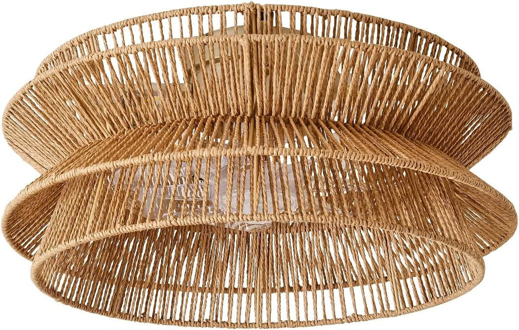 Boho Ceiling Fan with Light, 20'' Coastal Caged Ceiling Fans with Lights and Remote Control, Rattan Flush Mount Fandelier with Reversible 6 Speeds, Low Profile for Bedroom Living Room Dining Room