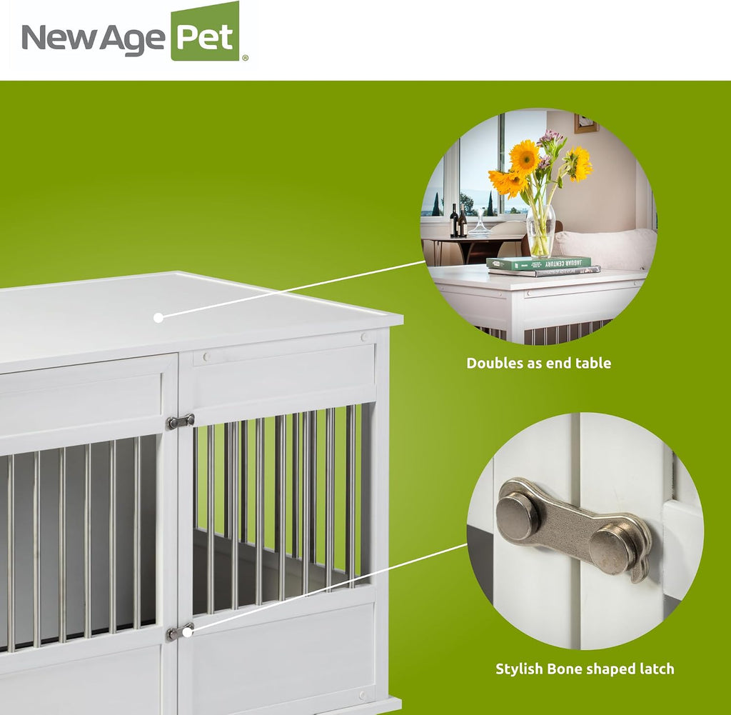 New Age Pet ECOFLEX Horizon Dog Crate & End Table, Modern Slatted Indoor Dog Kennel for Medium, Large & XL Dogs, Durable Composite, Antique White, Large
