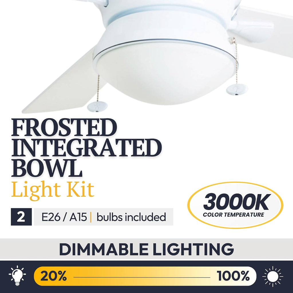 Prominence Home Auletta, 52 Inch Contemporary Indoor Outdoor Ceiling Fan with Light, Pull Chain, Dual Mounting Options, Dual Finish Blades, Reversible Motor - 50344-01 (White)