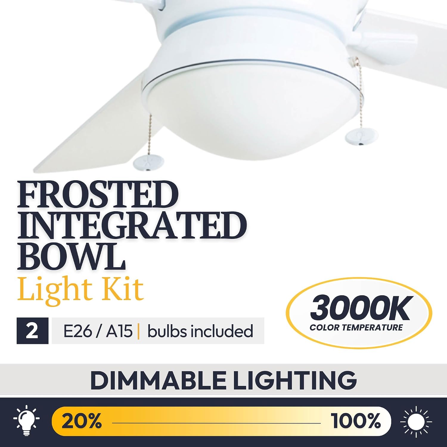 Prominence Home Auletta, 52 Inch Contemporary Indoor Outdoor Ceiling Fan with Light, Pull Chain, Dual Mounting Options, Dual Finish Blades, Reversible Motor - 50344-01 (White)