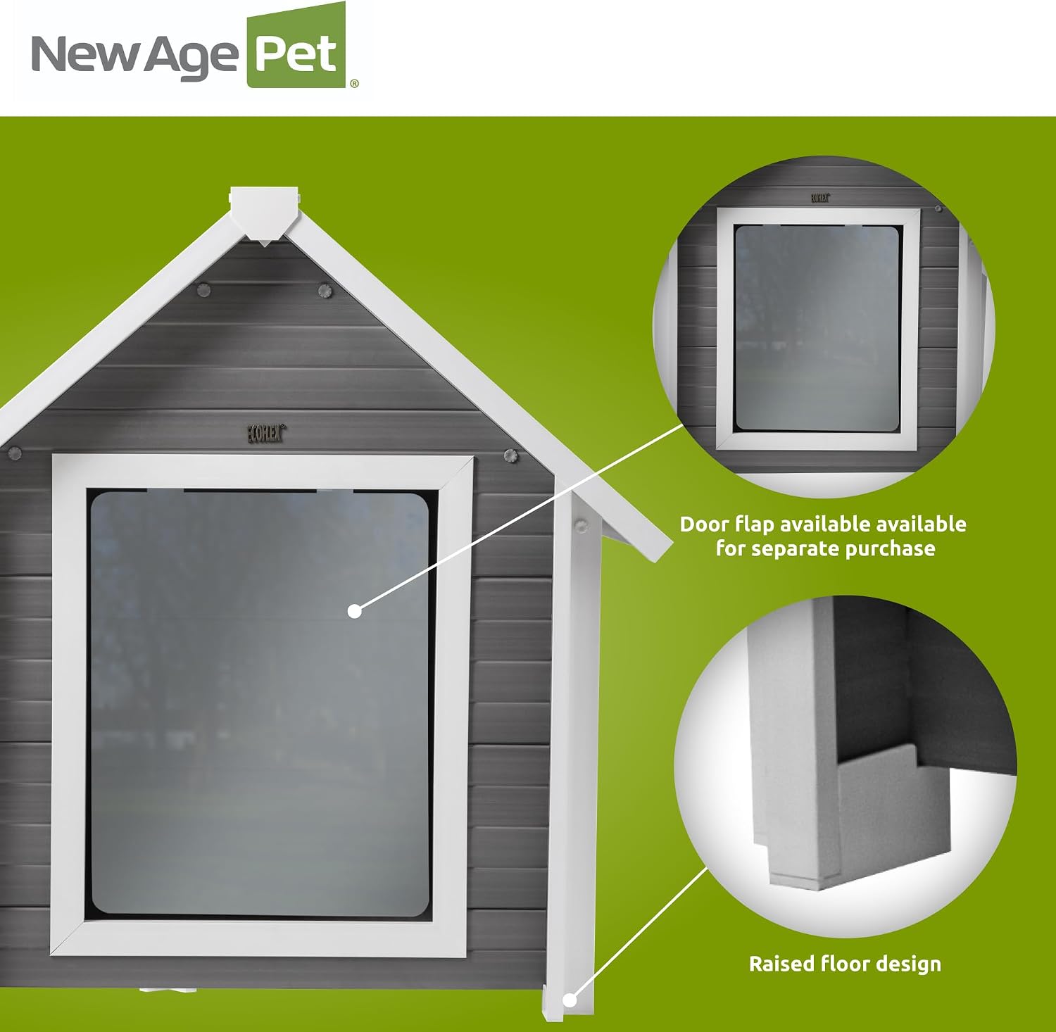 New Age Pet ECOFLEX Bunk Style Dog House, XL, Weather Resistant, Easy Clean, Elevated Floor in Grey