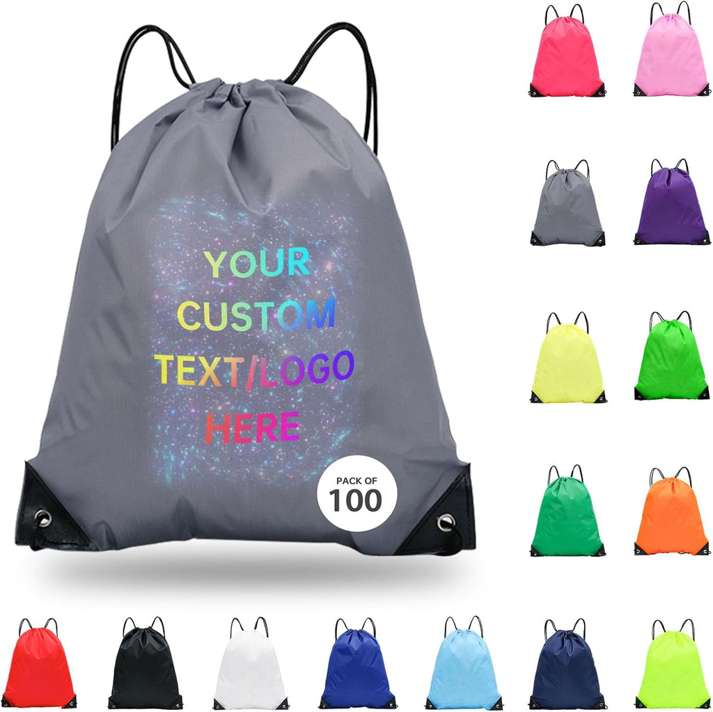 JEOHLORY pack of 100 Custom Bags With Your Logo,customized backpack,promotional items,Drawstring Backpacks,Great for Everyday Use (Custom gray)