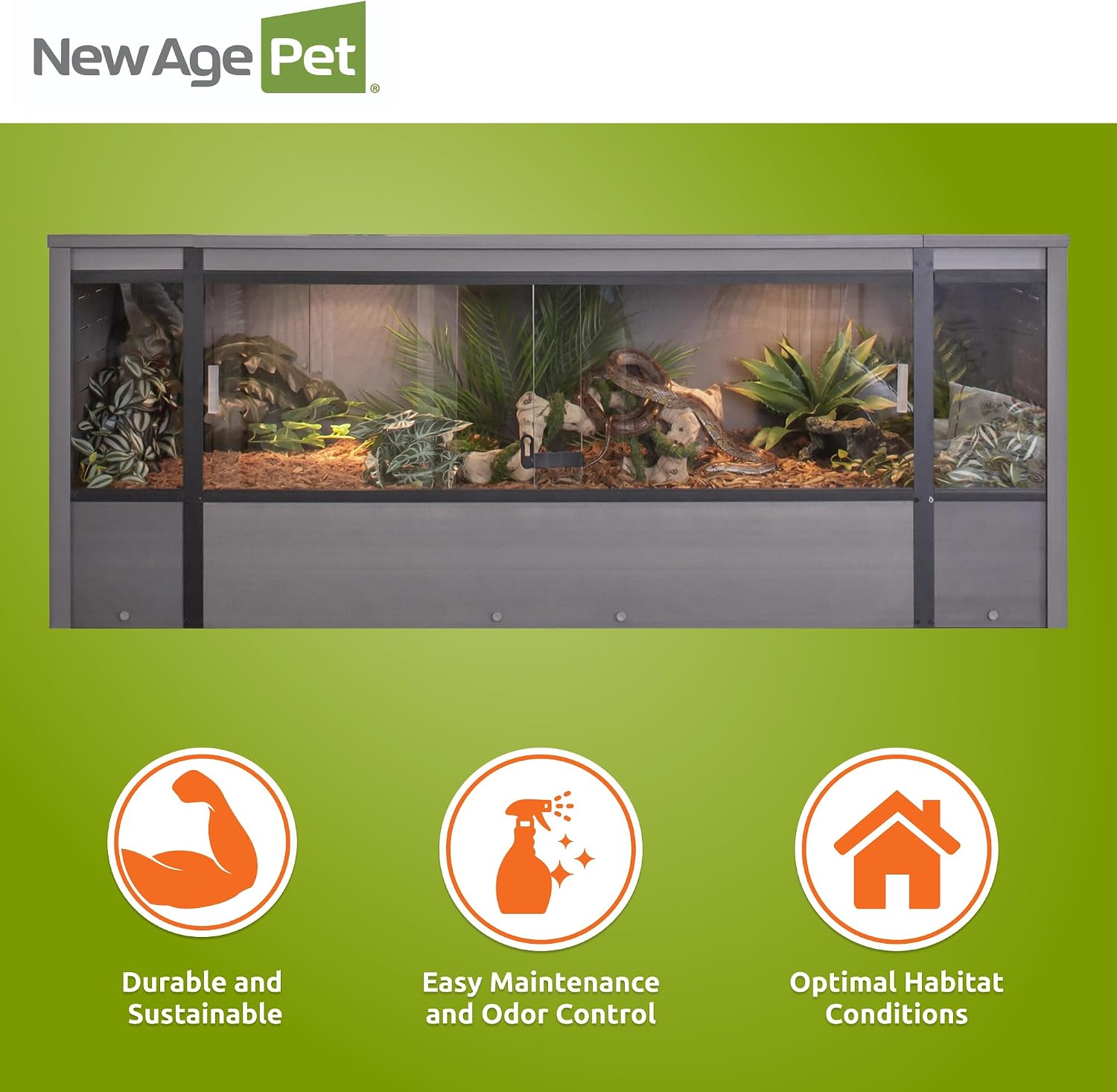 New Age Pet ECOFLEX 60' Wide X-Large Reptile Habitat, Mojave Lounge for Snakes, Tortoises & Lizards in Maple, Black & Grey, Easy Assembly, Sliding Glass Doors & Mesh Top