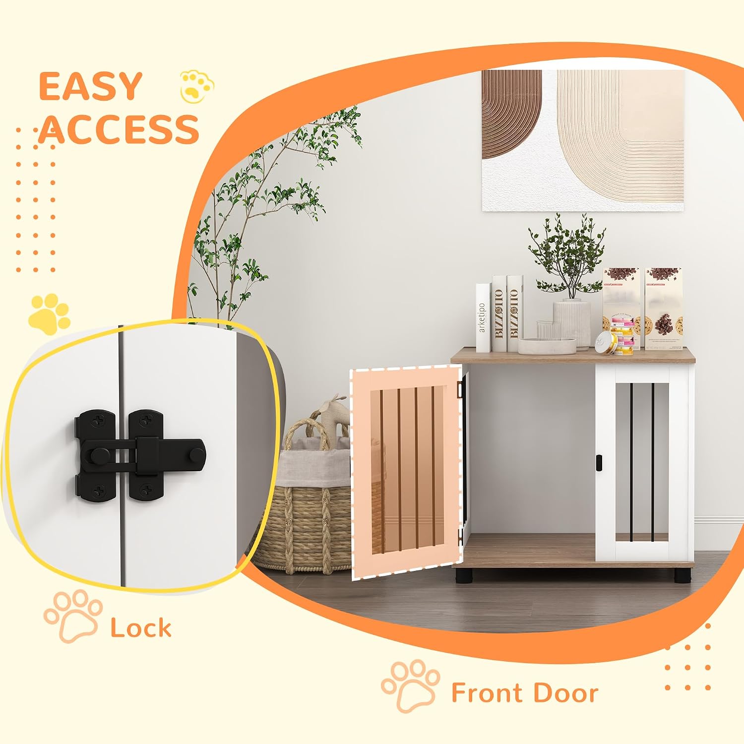 PawHut Dog Crate Furniture, Side Table Indoor Dog Kennel, End Table with Lockable Door for Small and Medium Dogs, Walnut Brown