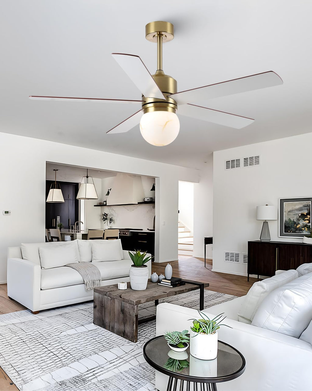 Parrot Uncle 52 Inch Ceiling Fan with Light and Remote, Modern Gold Ceiling Fan for Bedroom Living Room Kitchen, 6 Speeds, 3 CCT LED Light,Timing and Memory Function, 5 Blades