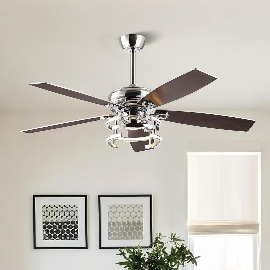 Ceiling Fans with Lights and Remote - Modern Silver Ceiling Fan with 3CCT, 6 Speeds, Quiet, Dual-Sided Reversible Blades Indoor Outdoor Chandelier Fan for Bedroom Living Room