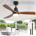 Sofucor 52 Inch Smart Ceiling Fans with Lights and Alexa/Google Assistant/APP/Remote Control-Modern Solid Wood Outdoor Walnut 3 Blades Ceiling Fan for Bedroom Living Room Farmhouse Patio, Brown Black