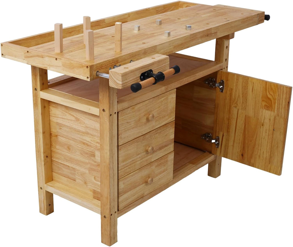 Wood Workbench - 55-Inch Acacia Hardwood Workbench with Drawer - Heavy Duty Work Bench Table, with Bar Clamps Set 2 pcs 12' x 3'+ 2pcs 24' x4-3/4,4pcs Pack, for Garage, Workshop, Home Storage