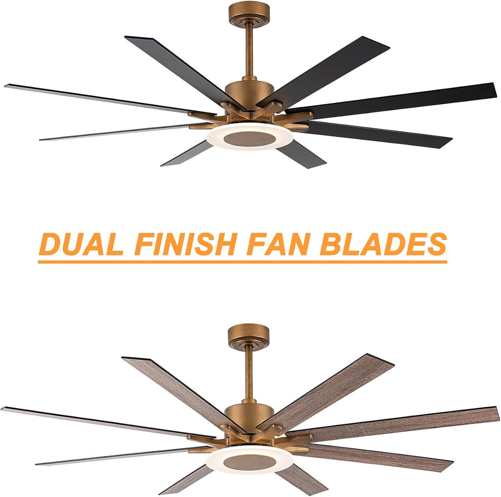 Ceiling Fans with Lights and Remote, 65 Inch Brass Ceiling Fan for Living Room Bedroom, Large Black Outdoor Ceiling Fans for Patios, Dimmable LED, 6 Speeds, Reversible DC Motor, Ventilador de Techo