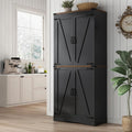 71in Farmhouse Kitchen Pantry Cabinet,Tall Storage Cabinet with 4 Doors and Adjustable shelves,with Load-Bearing Steel Pipe,Wood Storage Cabinets for Kitchen,Dining Room,Bathroom(Black)
