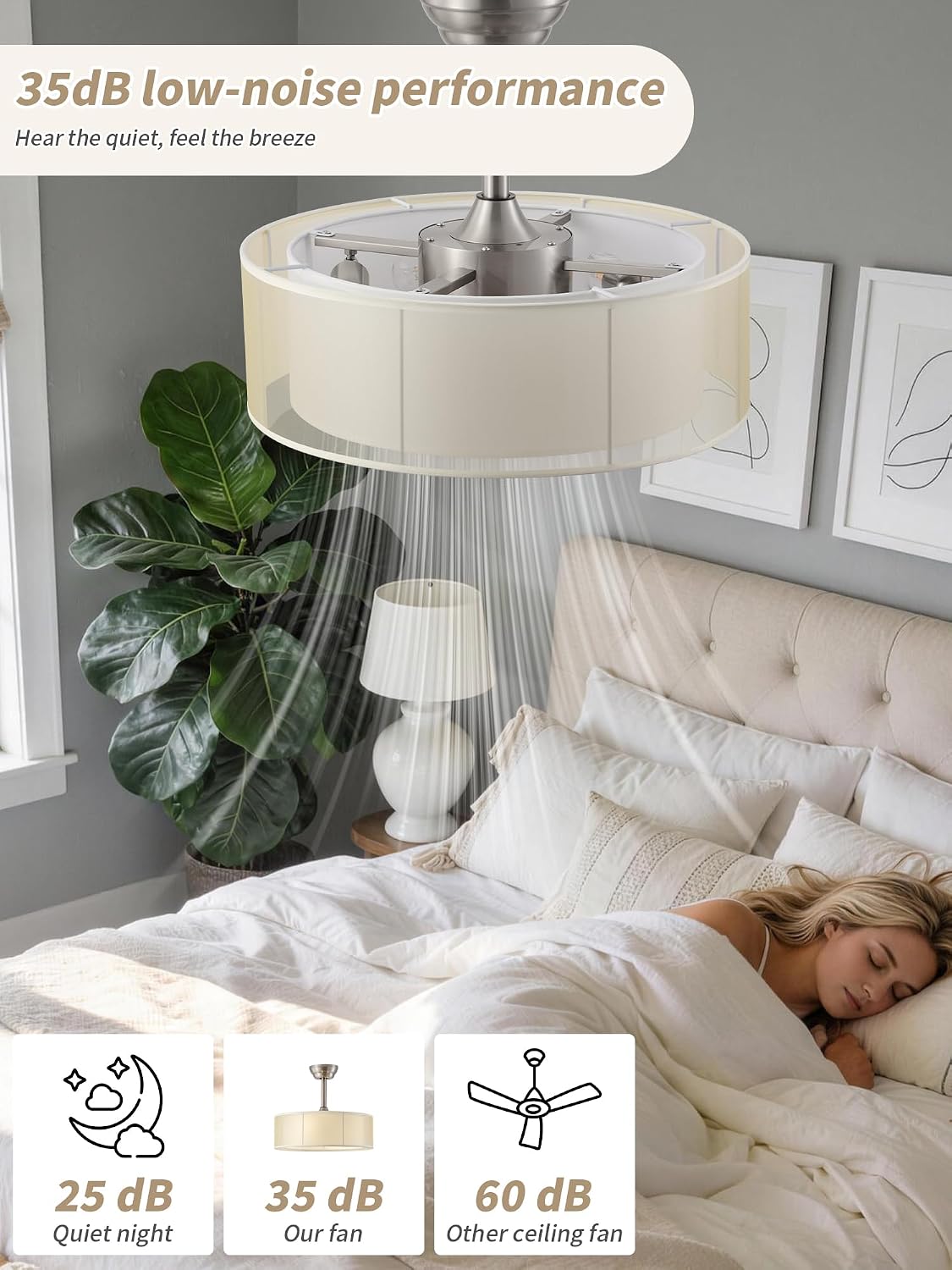 20' Caged Fandelier Ceiling Fans with Lights, Yellow Mid Century Boho Chandelier Ceiling Fan with Light Remote Control with 6 Speeds for Bedroom, Living Room, Nursery
