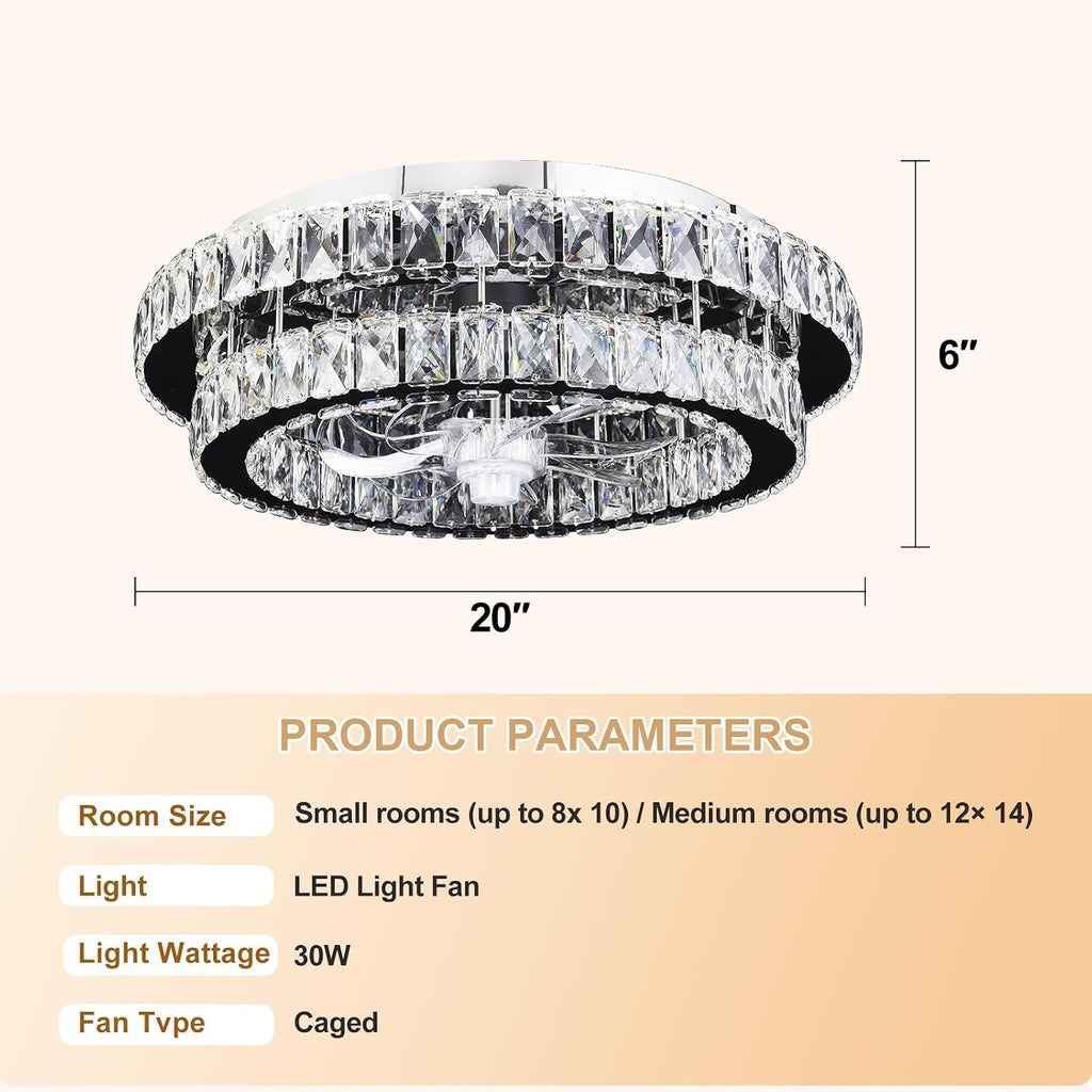 Depuley Modern Ceiling Fan with Lights: 20' Sliver Chandelier Cagd Fan with Remote Control - Modern Crystal Fandelier for Girl's Bedroom Living Room Nursery