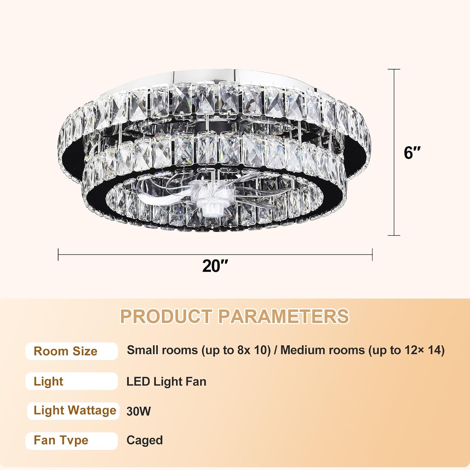 Depuley Modern Ceiling Fan with Lights: 20' Sliver Chandelier Cagd Fan with Remote Control - Modern Crystal Fandelier for Girl's Bedroom Living Room Nursery