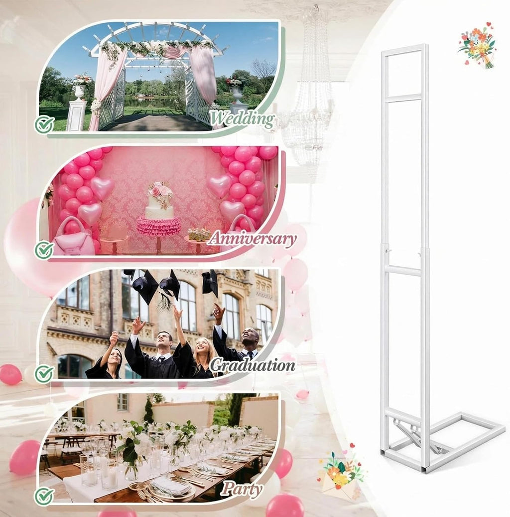 Teenyyou White Wedding Backdrop Stand Metal Balloon Arch Backdrop Stand with Foldable Base for Wedding Birthday Party Anniversary Decor, Adjustable Height(1-2m H) Installation Free(2 Pack)
