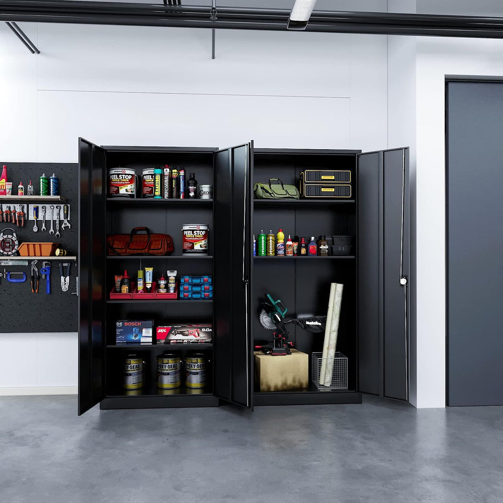 PEUKC Metal Garage Storage Cabinet, 71' Tool Cabinet with 4 Adjustable Shelves, Metal File Cabinets with Lockable Doors for Garage, Home Office, Gym, School, Utility Room (Black, Assemble Required)
