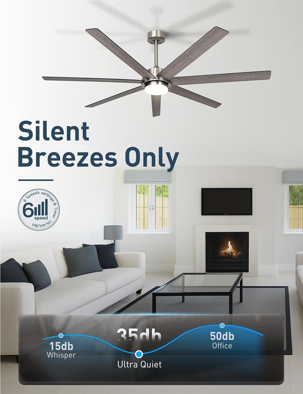 Minislak 65 Inch Large Smart Ceiling Fan with Light and Remote via WIFI Alexa APP Control,Dimmable,Quiet DC Motor Indoor Outdoor Ceiling Fans for Patios or Bedroom