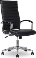 Amazon Basics High-Back Swivel Office Chair with Lumbar Support, Ergonomic Ribbed Faux Leather, Adjustable Height, 45.25' x 24.75' x 23.25', Black