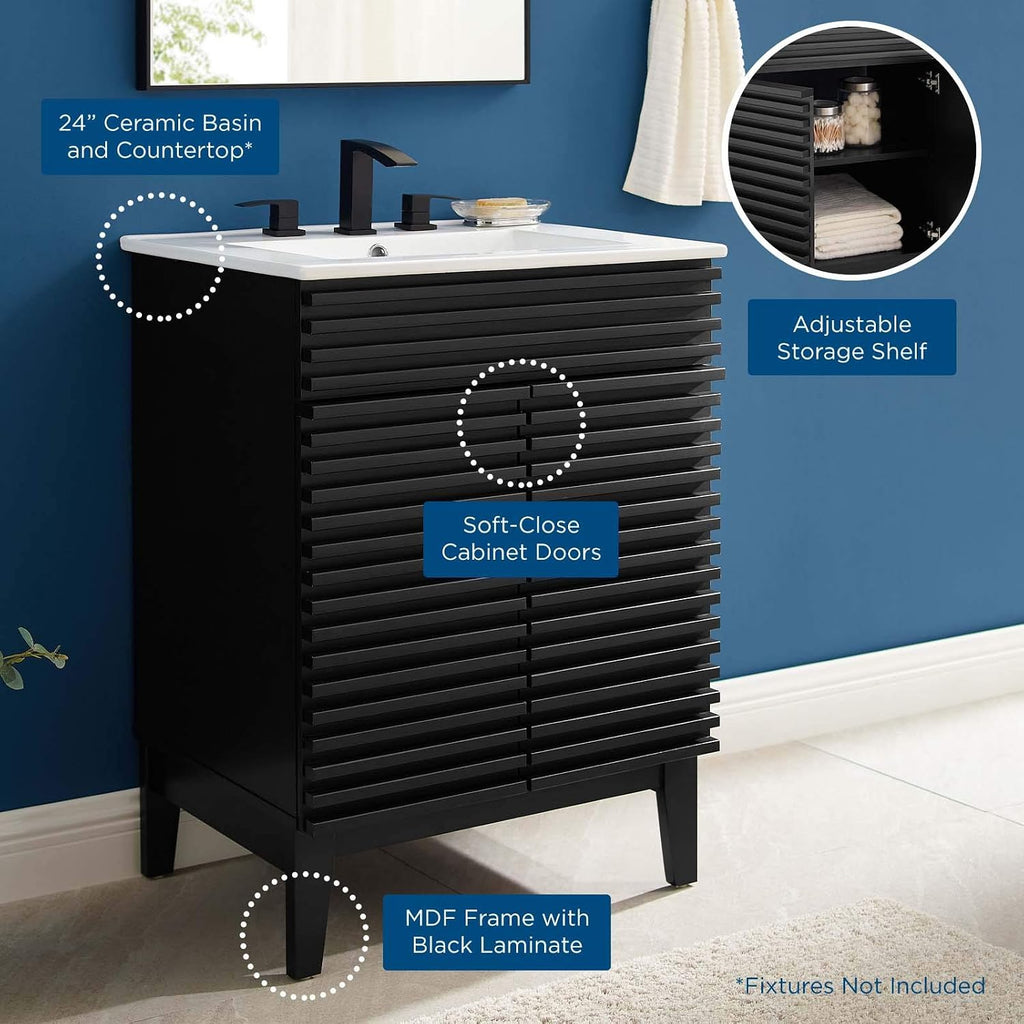 Sink Vanity Cabinet, Wood, Black White, Modern Contemporary, Hotel Bedroom Bathroom Master Suite
