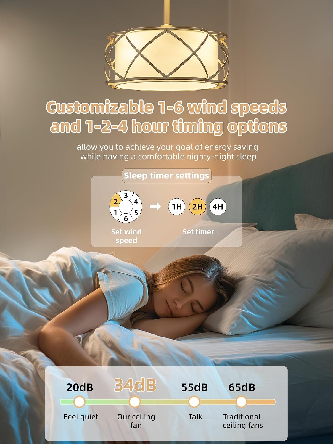 Gold Fandelier Ceiling Fans with Lights, 20' Mid Century Boho Chandelier Ceiling Fan Remote Control with 6 Speeds for Bedroom, Nursery, Living Room
