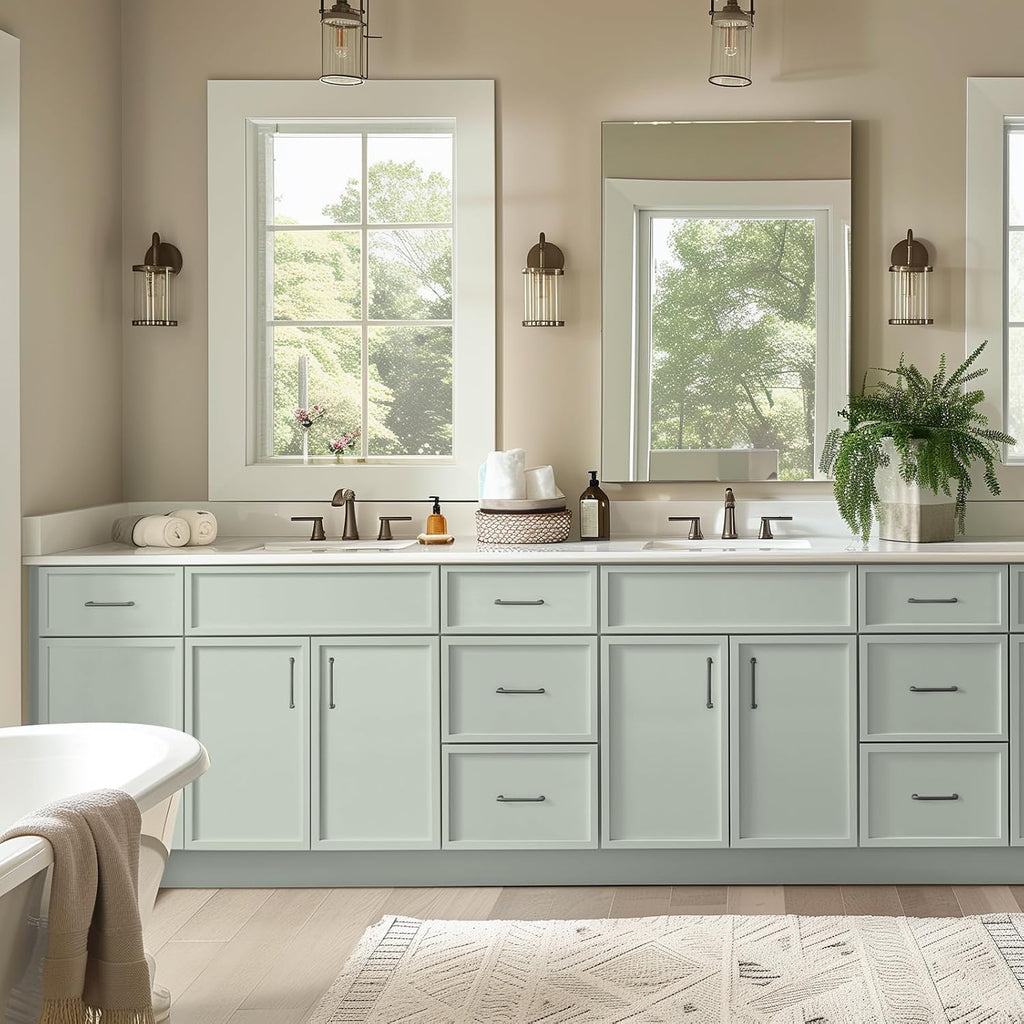 Solid Wood RTA 42' Bathroom Vanity Single-Sink Drawer Base Cabinet Sink Storage Cabinet with Soft-Close 2 Doors and 3 Right Drawers (NT-Jade Green, 42' W × 21' D × 34-1/2'H)