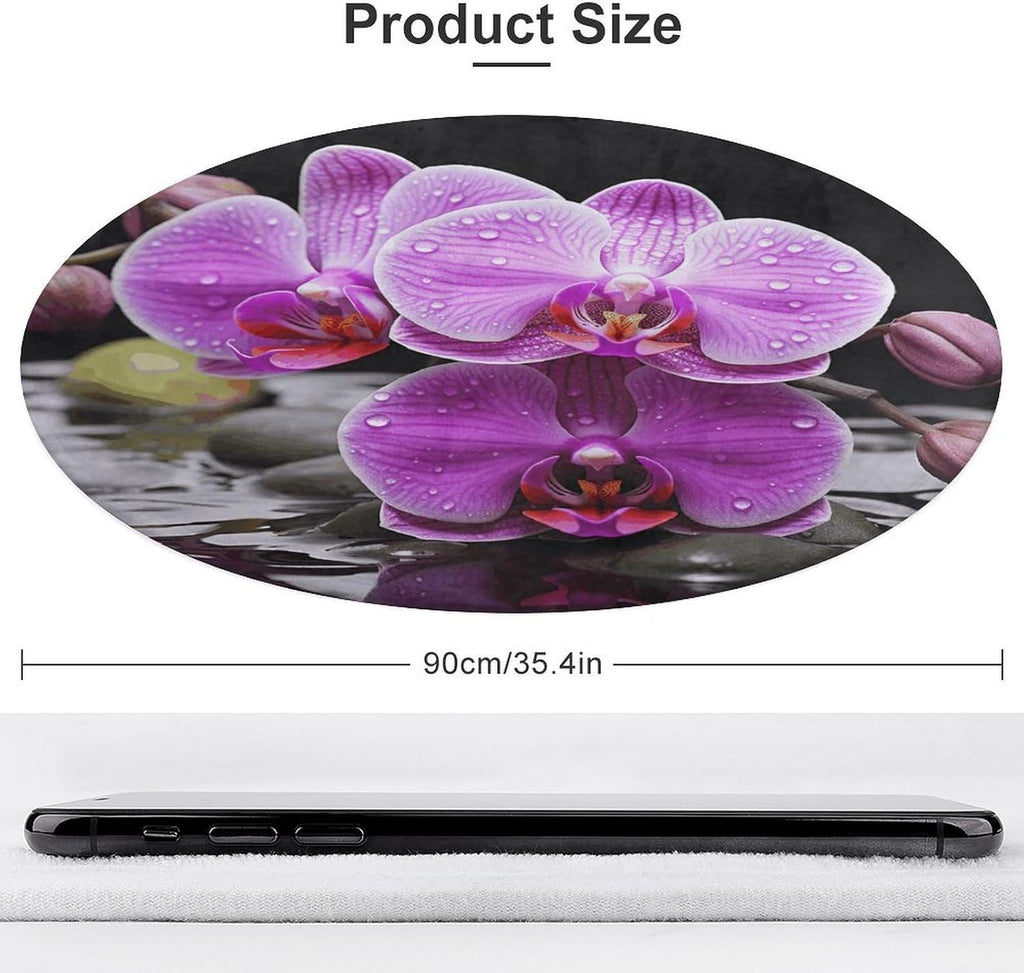 Purple Orchid Coral Velvet Round Floor Mat Non-Slip Bath Rug Floor Covering for Bathroom Vanity Guest Suite & Vacation Home