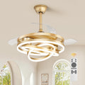 LEDIARY 42 Inch Retractable Ceiling Fan with Lights, Fandelier Ceiling Fan with 6 Speeds,3000K-6000K Adjustable,and DC Motor,Chandelier Ceiling Fans with Lights and Remote for Bedroom Living Room,Gold