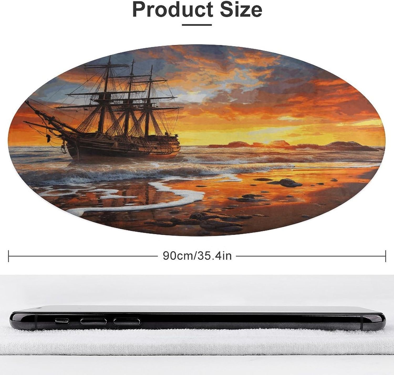 Pirate Ship in The Sunset Coral Velvet Round Floor Mat Non-Slip Bath Rug Floor Covering for Bathroom Vanity Guest Suite & Vacation Home