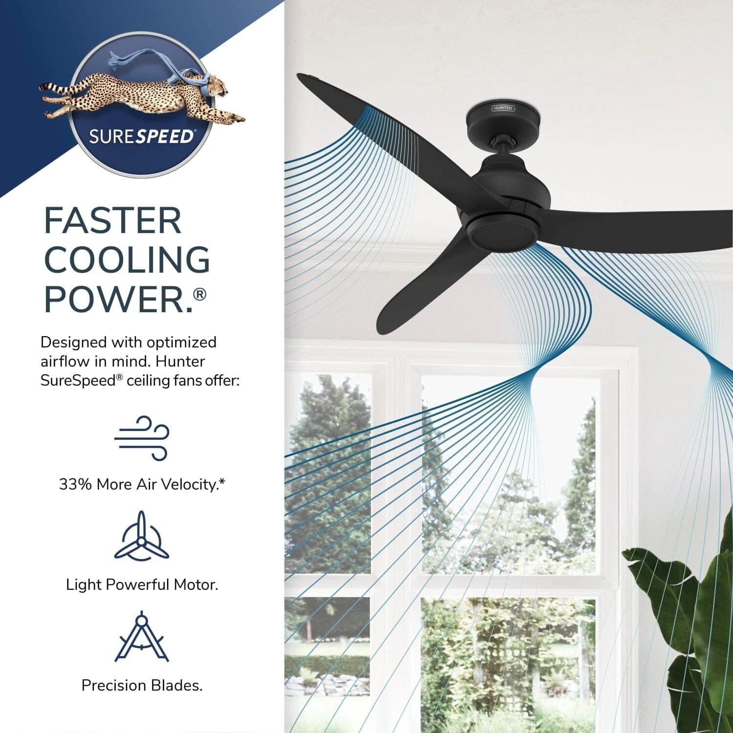 Hunter Fan Outdoor or Indoor Ceiling Fan, 52 in Black Ceiling Fan with Remote and No Light for Patios, Living Room, Bedroom, Porch, Garage (Renewed)