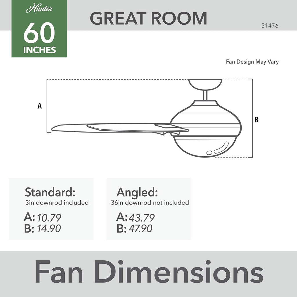 Hunter 60 inch Outdoor or Indoor Ceiling Fan with LED Light - White Ceiling Fan with Wall Control, For Patio, Garage, or Porch, Quiet, Standard Mount, 6 Blades - Solaria 51476, Fresh White