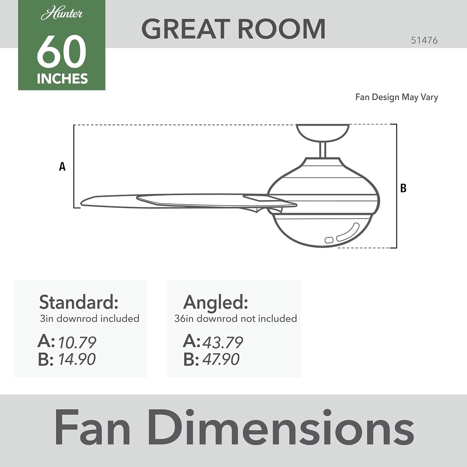 Hunter 60 inch Outdoor or Indoor Ceiling Fan with LED Light - White Ceiling Fan with Wall Control, For Patio, Garage, or Porch, Quiet, Standard Mount, 6 Blades - Solaria 51476, Fresh White