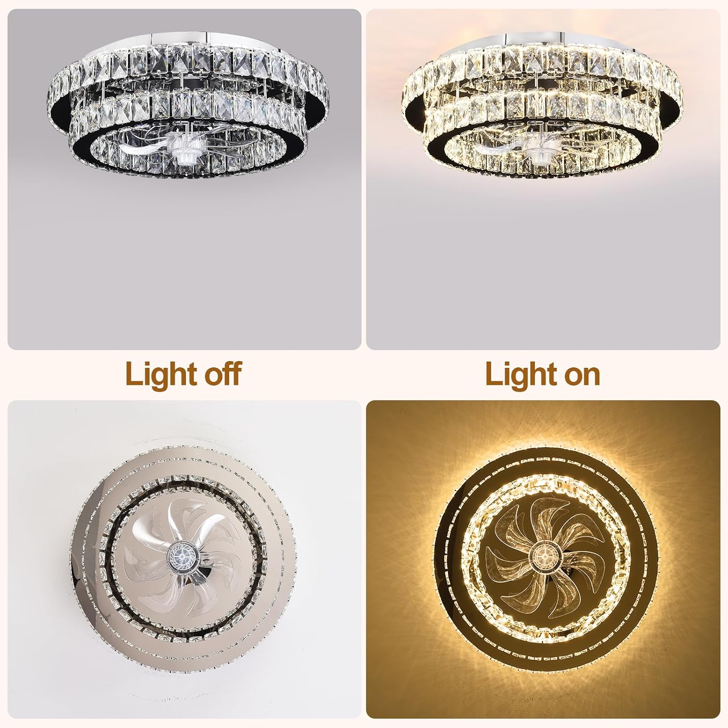 Depuley Modern Ceiling Fan with Lights: 20' Sliver Chandelier Cagd Fan with Remote Control - Modern Crystal Fandelier for Girl's Bedroom Living Room Nursery
