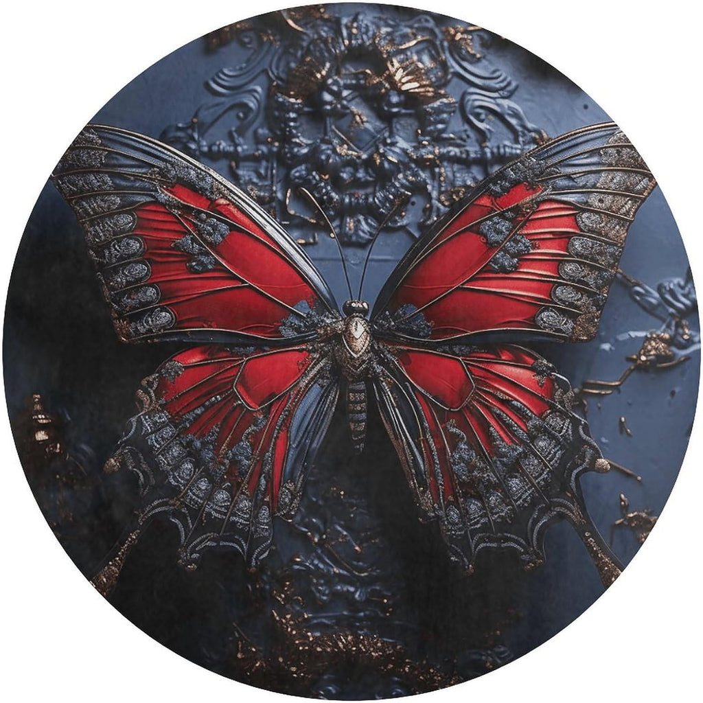 Red Butterfly Coral Velvet Round Floor Mat Non-Slip Bath Rug Floor Covering for Bathroom Vanity Guest Suite & Vacation Home