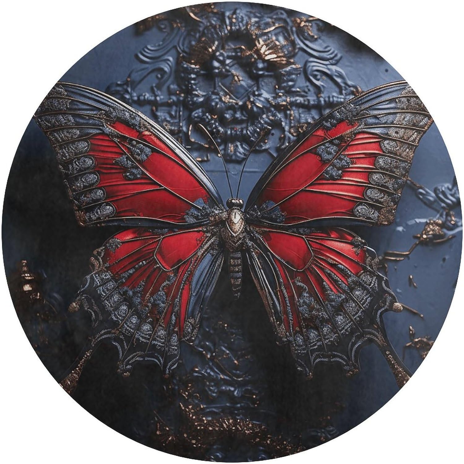 Red Butterfly Coral Velvet Round Floor Mat Non-Slip Bath Rug Floor Covering for Bathroom Vanity Guest Suite & Vacation Home