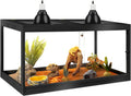 PROLEE Bearded Dragon Tank 34 Gallon, Tempered Glass Reptile Tank with Meatl Mesh Roof and Front Sliding Door, Anti-Scratch Lizard Tank, Spacious Reptile Enclosure for Snakes,Lguanas (Black)