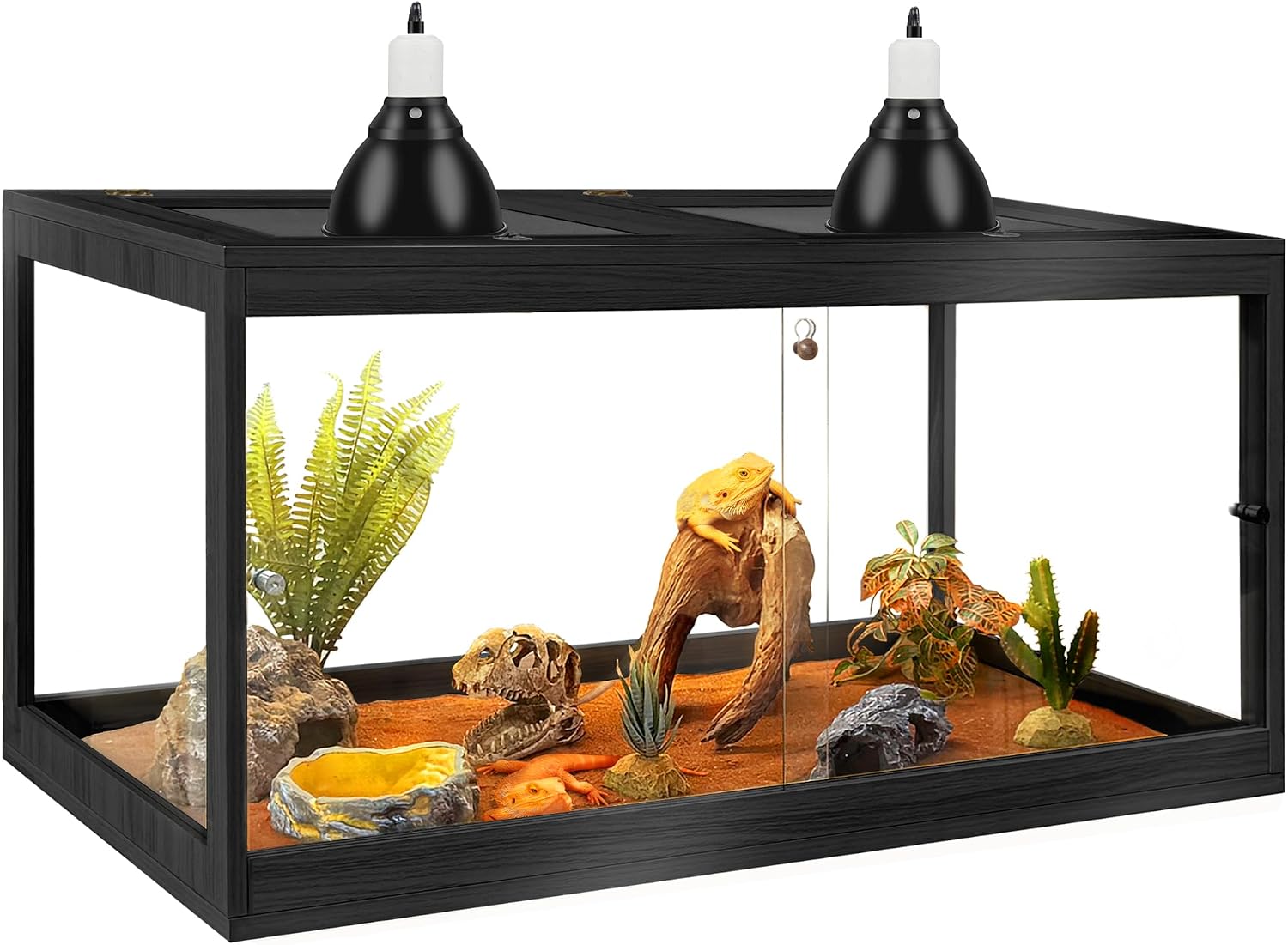 PROLEE Bearded Dragon Tank 34 Gallon, Tempered Glass Reptile Tank with Meatl Mesh Roof and Front Sliding Door, Anti-Scratch Lizard Tank, Spacious Reptile Enclosure for Snakes,Lguanas (Black)