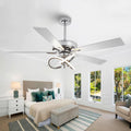 52 Inch Ceiling Fans with Lights, Creative Modern Silver Ceiling Fan and Remote, 3CCT, 6 Speeds, Quiet, Dual-Sided Reversible 5 Blades Indoor Outdoor Chandelier Fan for Bedroom Living Room