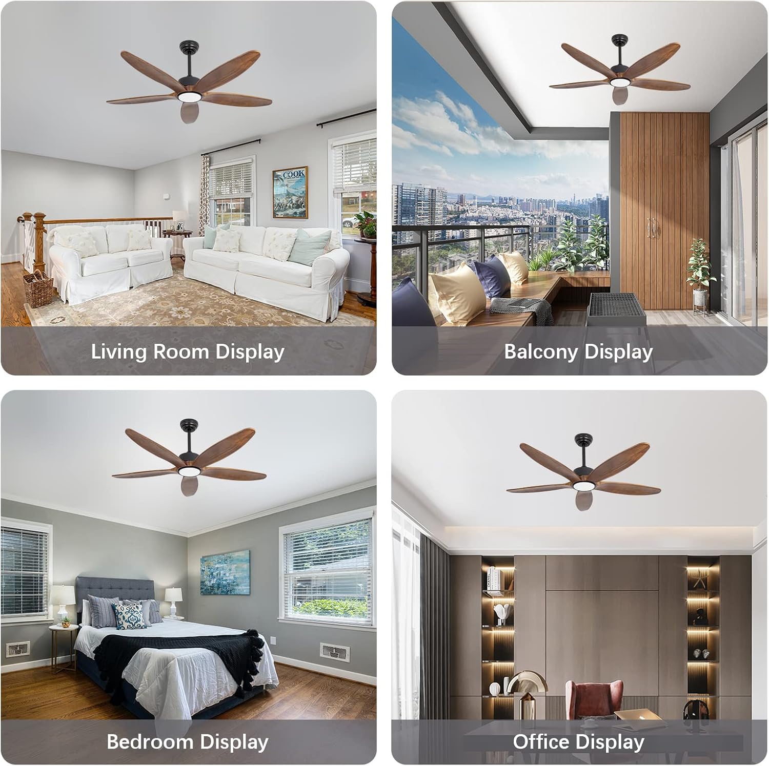5 Wood Blades Ceiling Fan with Light and Remote,Quiet Reversible DC Motor,6 Wind Speed,LED Dimmable and Memory,for Bedroom/Patios/Living Room,52 inch,Dark Walnut Wood Blades